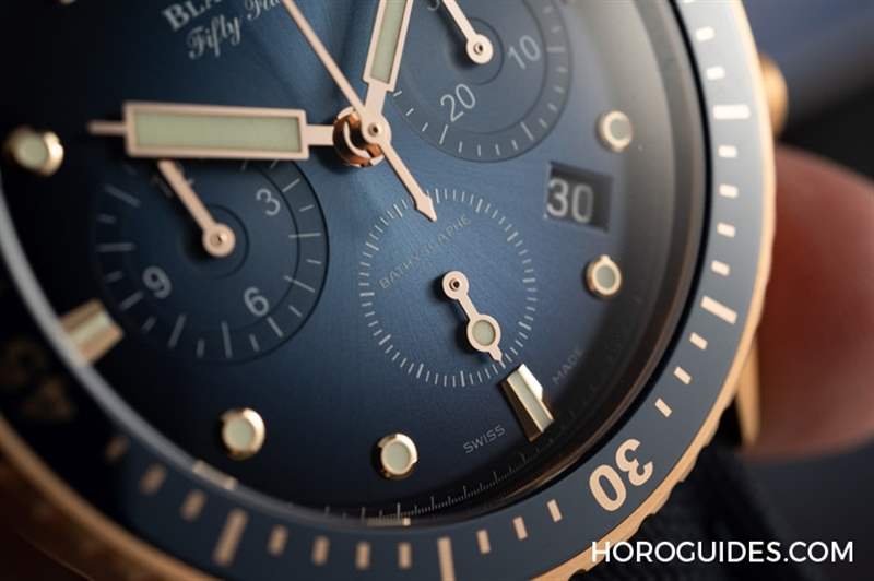 18K紅金藍(lán)面、23級鈦灰面，Blancpain五十噚深潛器飛返計時碼表兩款延伸新作-復(fù)刻表
