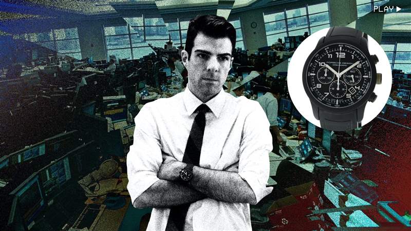 看電影扎卡里·昆托（Zachary Quinto）在“追加保證金”中佩戴保時(shí)捷設(shè)計(jì)計(jì)時(shí)碼表預(yù)測(cè)金融危機(jī)-復(fù)刻表