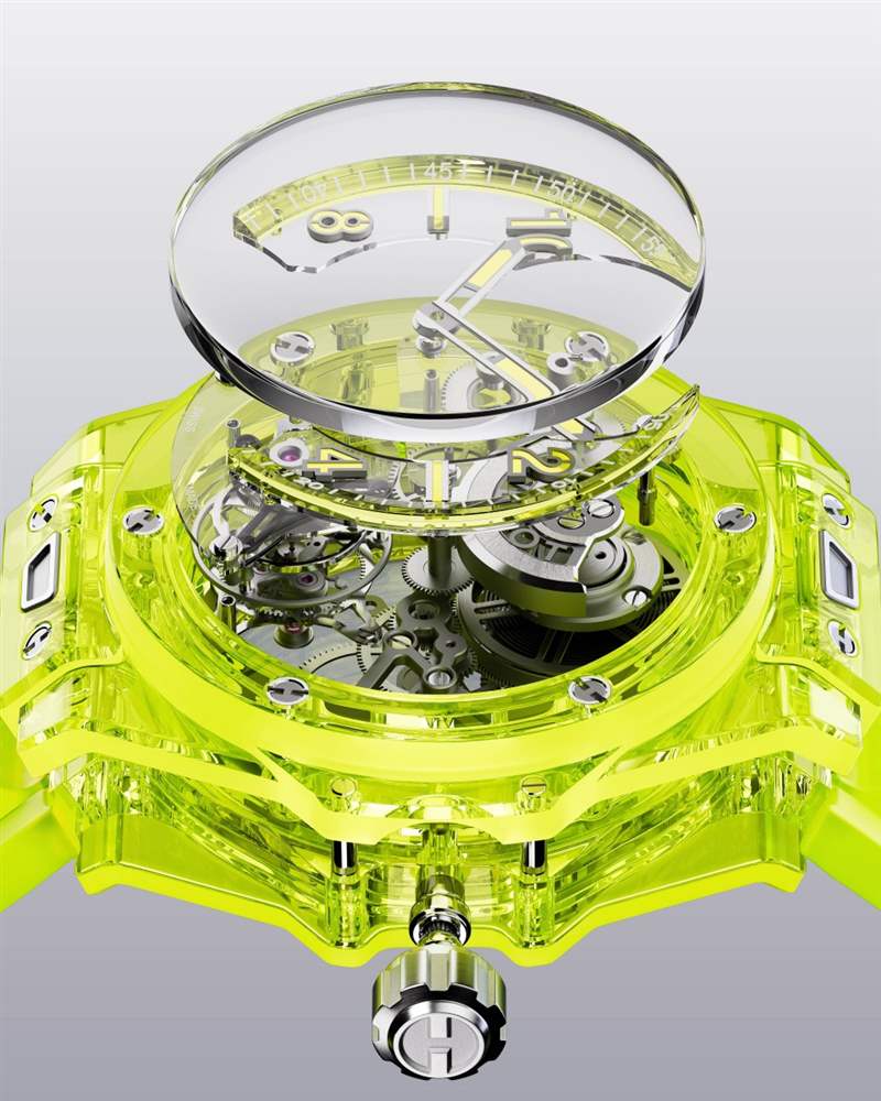 繼綠色SAXEM表殼后宇舶大爆炸陀飛輪首度啟用螢光黃透明表殼-復刻表