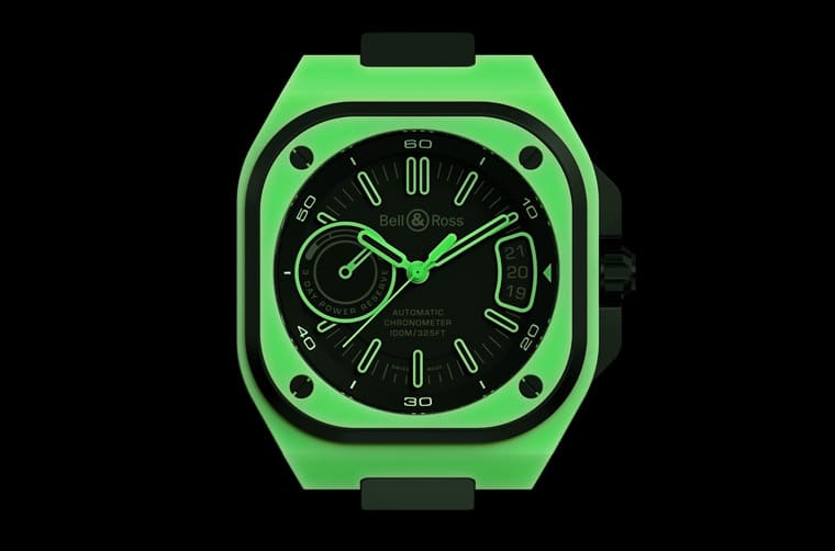 柏萊士夜光系列BR-X5 Green Lum再進(jìn)化整枚表殼都會發(fā)出綠光-復(fù)刻表